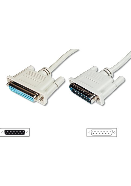 Veri Transfer Uzatma Kablosu, D-Sub 25 - D-Sub 25 Dişi, 10 Metre, Cu, AWG28, Tek Kat Zırhlı, Nikel Kaplama, Bej Renk