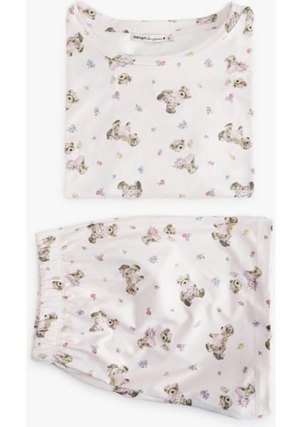 Yeni Sezon Ayıcık Desenli Kısa Kollu Bisiklet Yaka Şortlu Pijama Takımı