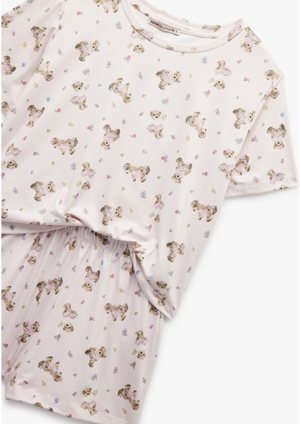 Yeni Sezon Ayıcık Desenli Kısa Kollu Bisiklet Yaka Şortlu Pijama Takımı