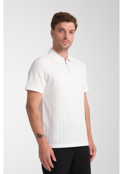 %100 Pamuk Erkek Fermuar Detaylı T-Shirt - Soft ve Basic Günlük Kullanım