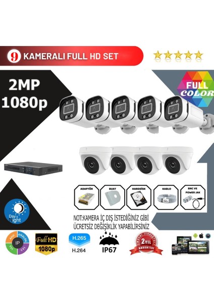 9'lu 2mp Ahd Güvenlik Kamera Seti – Full Hd, Gece Görüşlü, Kayıt Cihazı Dahil