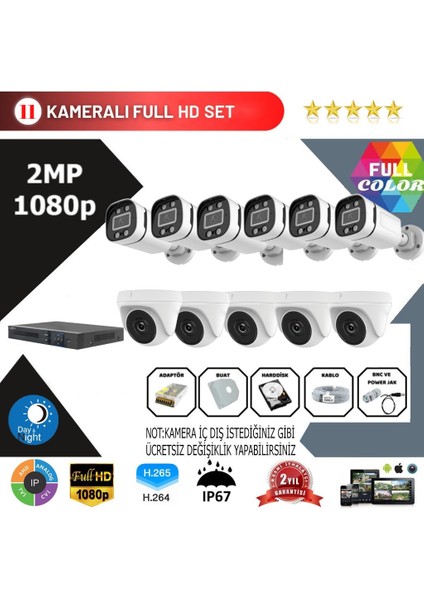 11'li 2mp Ahd Güvenlik Kamera Seti – Full Hd, Gece Görüşlü, Kayıt Cihazı Dahil