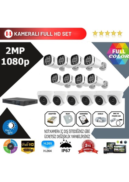 14'lü 2mp Ahd Güvenlik Kamera Seti – Full Hd, Gece Görüşlü, Kayıt Cihazı Dahil