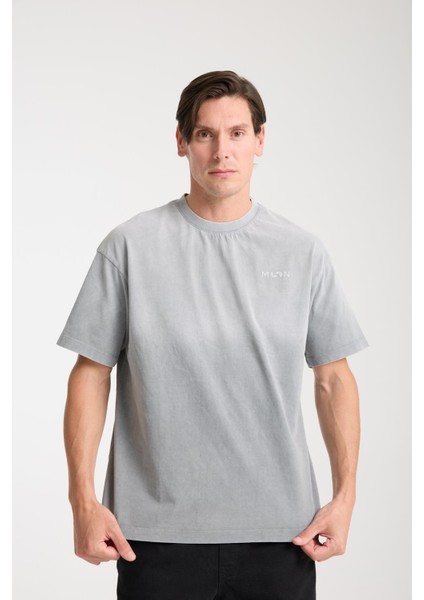 Erkek Bisiklet Yaka Pamuk Moon Baskılı T-Shirt - Modern ve Şık Spor Tarzı, Yazlık