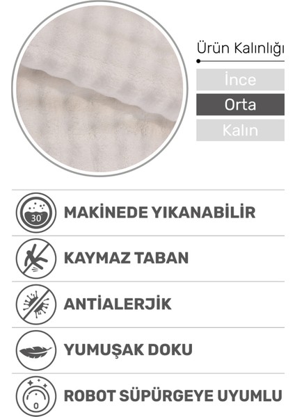 Puffy Bubble Krem Peluş Halı ve Yolluk | Kaymaz, Yıkanabilir, Ekstra Yumuşak, Dökülme Yapmaz
