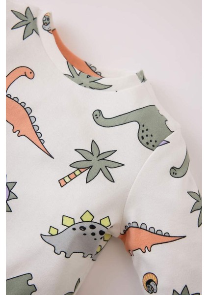 Yeni Sezon Erkek Bebek Pijama Takımı Dinazor Baskılı Uzun Kollu Üst Beli Lastikli Uzun Alt indirimleri