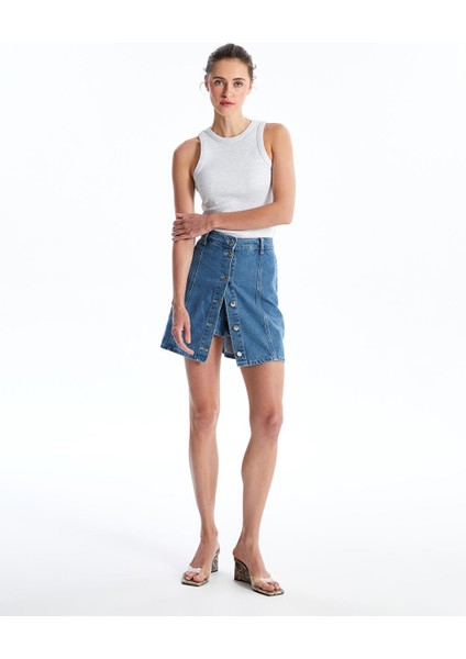 Yeni Sezon Standart Fit Kadin Jean Sort Etek - S4EJ78Z8
