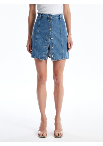 Yeni Sezon Standart Fit Kadin Jean Sort Etek - S4EJ78Z8
