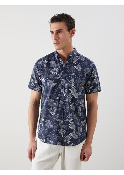 Yeni Sezon Regular Fit Kisa Kollu Desenli Poplin Erkek Gomlek - S5FG12Z8