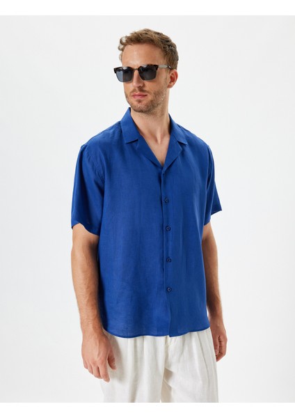 Yeni Sezon Keten Gömlek Basic Devrik Yaka Regular Fit