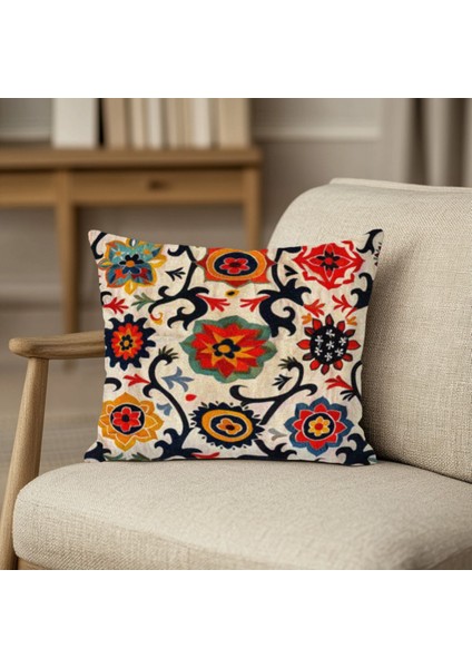 Renk Geçişli Geleneksel Motifli Kırlent Kılıfı Kare