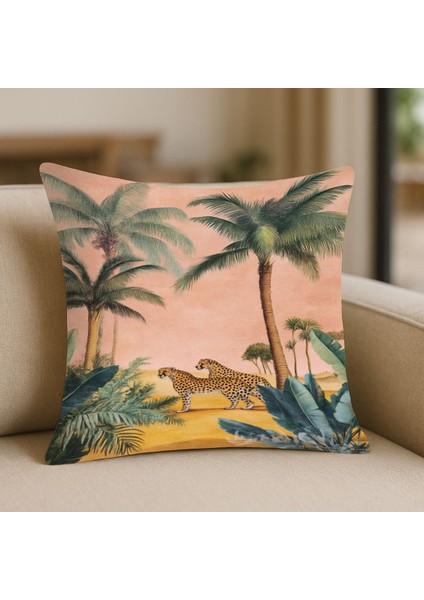 Yazlık Kırlent Kılıfı Palmiye Desenli Kırlent Kılıfı – 43X43 Cm, Çift Taraflı