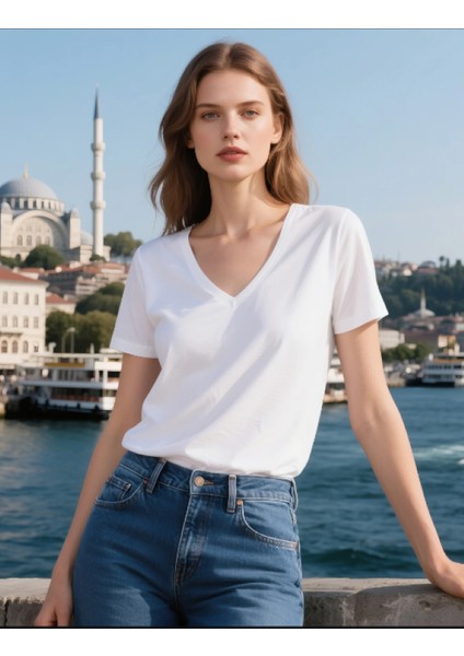 2li Kadın V Yaka T-Shirt Günlük Rahat Tişört fırsatları