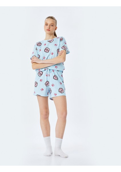 Yeni Sezon Pamuklu Baskılı Kısa Kollu Kadın Şortlu Pijama Takımı