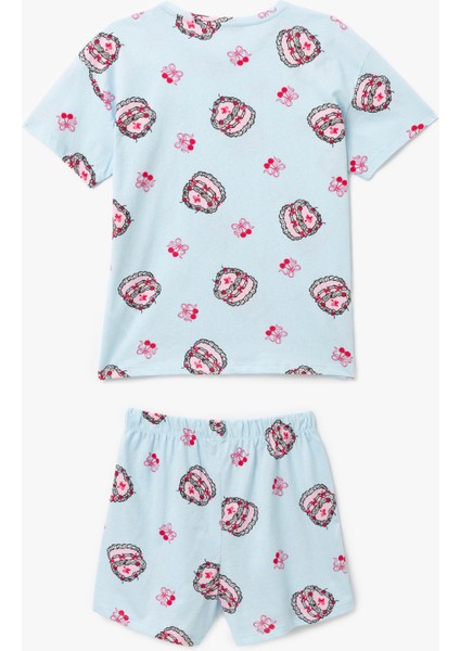 Yeni Sezon Pamuklu Baskılı Kısa Kollu Kadın Şortlu Pijama Takımı