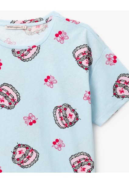 Yeni Sezon Pamuklu Baskılı Kısa Kollu Kadın Şortlu Pijama Takımı