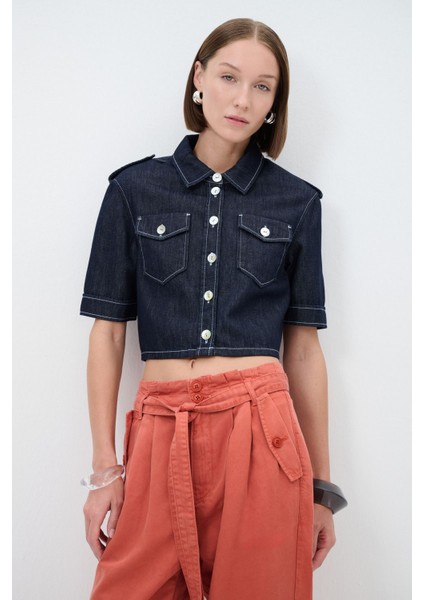 Cepli Denim Crop Gömlek