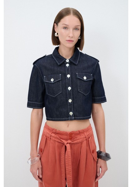Cepli Denim Crop Gömlek fırsatları
