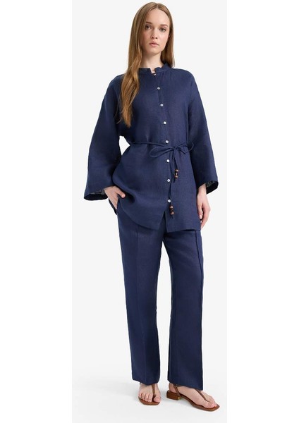 Yeni Sezon %100 Keten Straight Fit Esnek Belli Cepli Pantolon modelleri