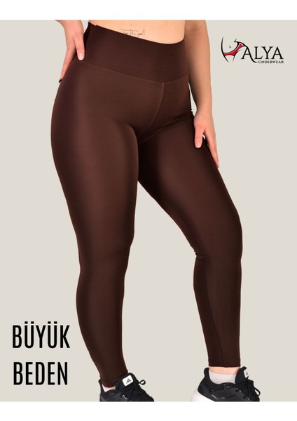 Büyük Beden Tayt Dalgıç Kumaş Yüksek Bel ( Kahverengi, 4xl)