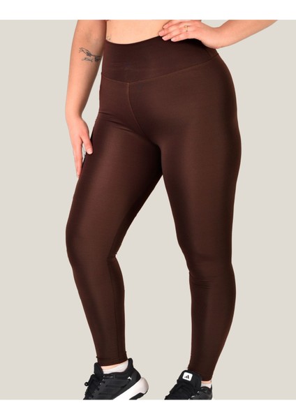 Büyük Beden Tayt Dalgıç Kumaş Yüksek Bel ( Kahverengi, 4xl)