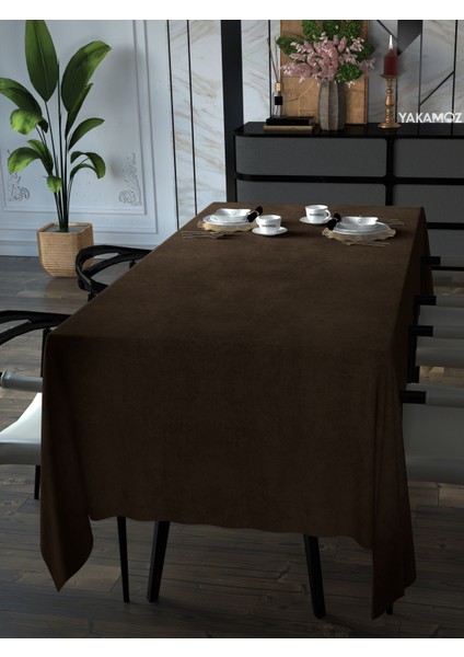 Çikola Kahvesi Kadife Dokulu Masa Örtüsü Dertsiz Velvet Touch Serisi