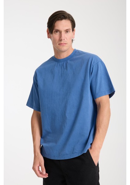 Erkek Pamuk Bisiklet Yaka Oversize T-Shirt - Yazlık Rahat ve Trendy Tarz