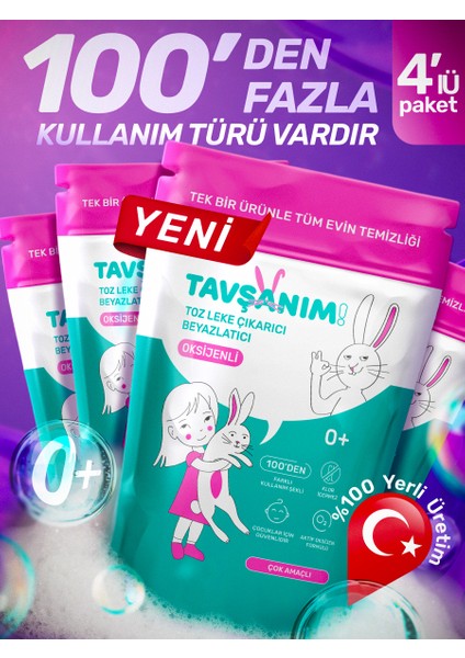 ! - 4 Adet Çamaşır ve Yüzey Için Çok Amaçlı Oksijenli Toz Leke Çıkarıcı ve Beyazlatıcı 4 x 800 gr