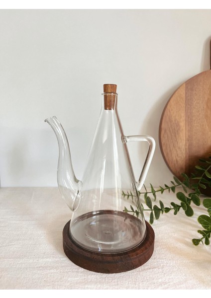 Ahşap Altlıklı 500 ml Cam Ibrik – Yağdanlık, Sirkelik, Sosluk