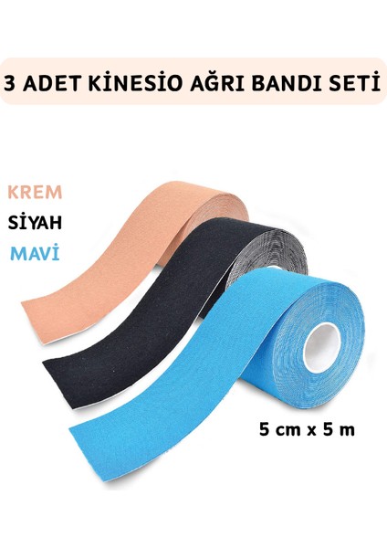 Kinesio Bandı 5 Metre x 5 cm Sporcu Bandı, 3'lü Set