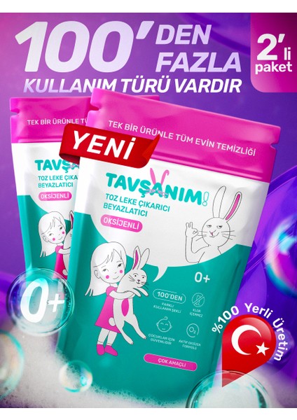 ! - 2 Adet Çamaşır ve Yüzey Için Çok Amaçlı Oksijenli Toz Leke Çıkarıcı ve Beyazlatıcı 2 x 800 gr