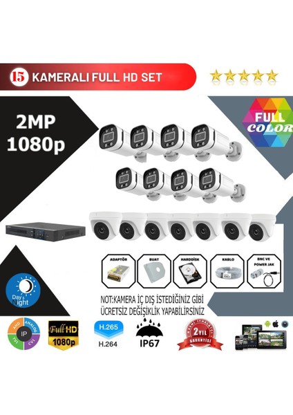 Go Vision 15'li 2mp Ahd Güvenlik Kamera Seti – Full Hd, Gece Görüşlü, Kayıt Cihazı Dahil