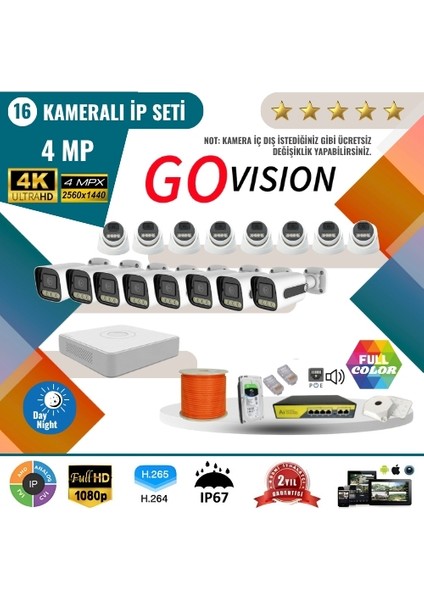 16'lı 4mp 4K Ultra Hd Ip Güvenlik Kamera Seti (Gece Görüşlü, Dış Mekan Uyumlu)