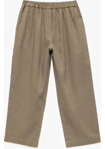 Yeni Sezon Beli Lastikli Astarlı Cepli Bol Paça Keten Pantolon modelleri
