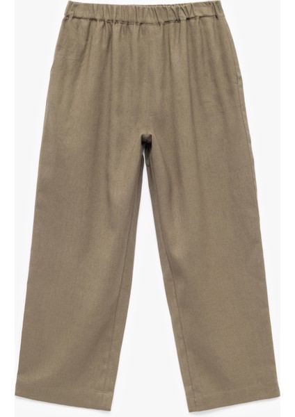 Yeni Sezon Beli Lastikli Astarlı Cepli Bol Paça Keten Pantolon fırsatları