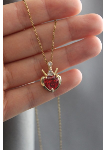 Rubellite Kırmızı Turmalin Zirkon Kolye (çelik kolye)