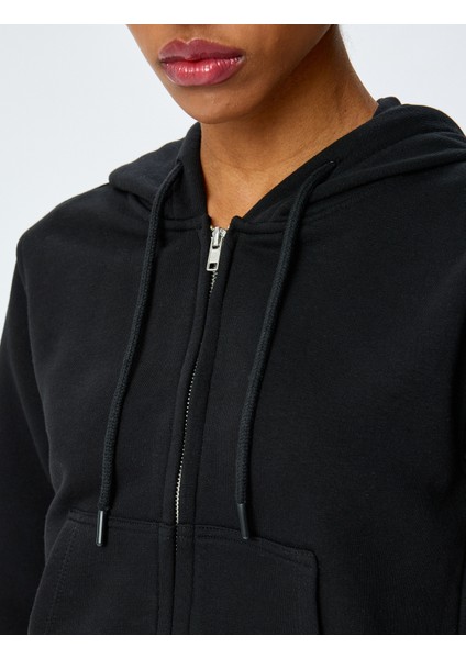 Yeni Sezon Pamuk Karışımlı Kapüşonlu Fermuarlı Sweatshirt indirimleri