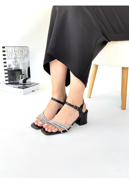 Anita Siyah Garantili Özel ve Günlük Kadın Ortopedik Tarz ve Şık Topuklu Taşlı Sandalet ANITA-7897 modelleri