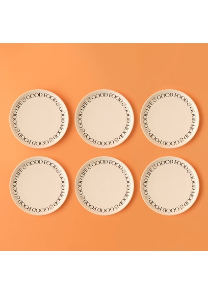 Mottos Seramik 6'lı Pasta Tabağı Beyaz (20 Cm)