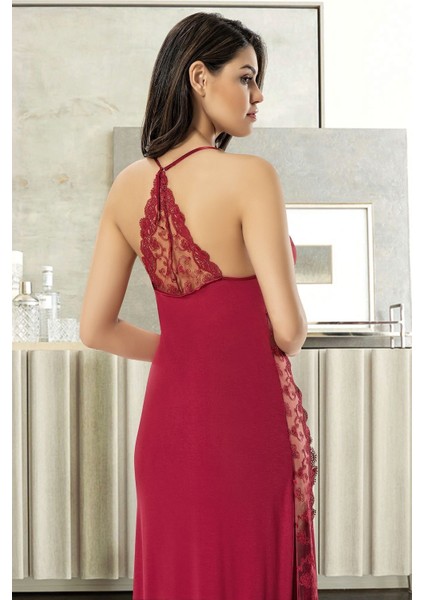 1019 Kadın Bordo Çeyizlik Dantelli Saten Sabahlıklı Gecelik Takım modelleri