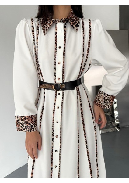Leopar Detaylı Atlas Kumaş Elbise(Kemer Dahildir) fiyatları