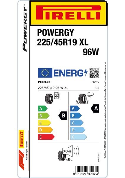 225/45 R19 96W Xl Powergy Oto Yaz Lastigi (Üretim Yılı:2025)