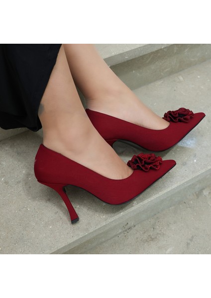 Gül Aksesuarlı Bordo Stiletto indirimleri