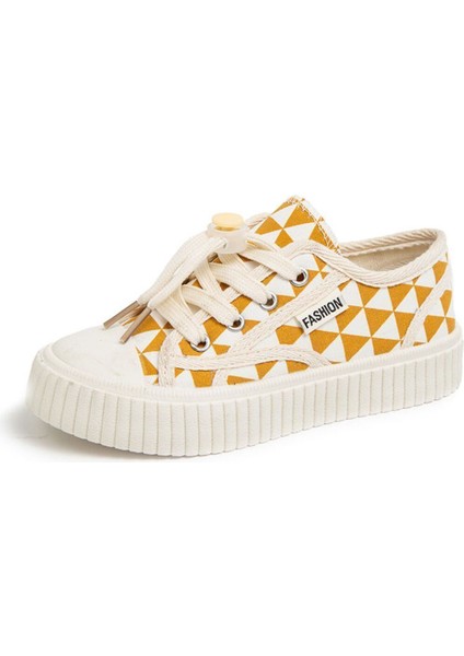 Junisteps Düz Tabanlı Renkli Desenli Kanvas (Keten) Çocuk Sneaker - Sarı
