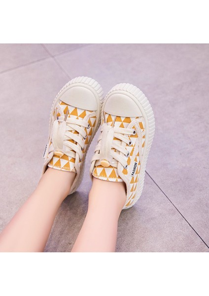 Junisteps Düz Tabanlı Renkli Desenli Kanvas (Keten) Çocuk Sneaker - Sarı modelleri
