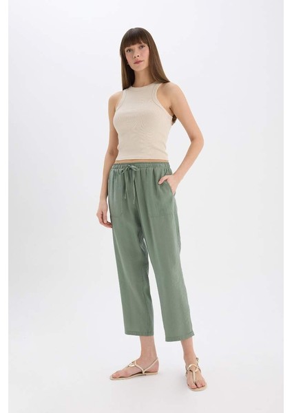 Yeni Sezon Straight Fit Çift Cepli Yüksek Bel Düz Paça Modal Kumaş Pantolon