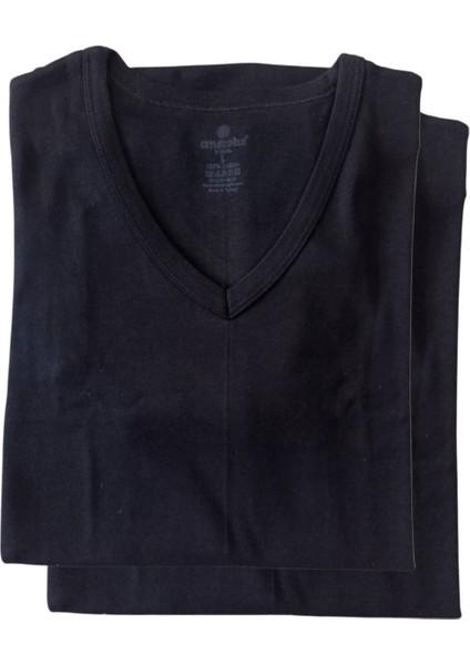 V Yaka Tişört 2'li Avantajlı Paket Pamuklu Cotton Modal Siyah Slim Fit Ekstra Esnek Unisex Vtc1-2 fiyatları