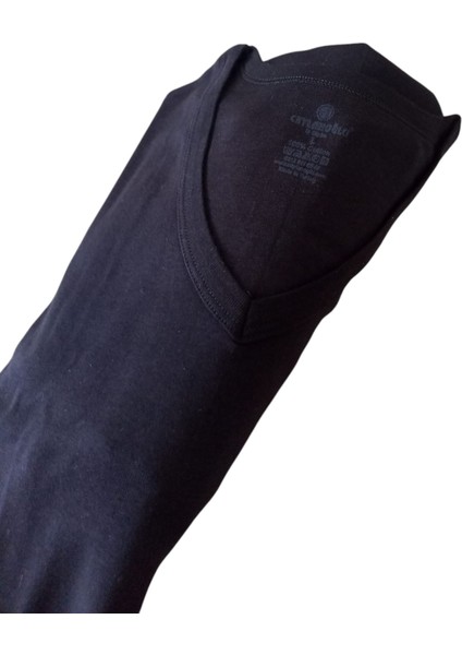 V Yaka Tişört 2'li Avantajlı Paket Pamuklu Cotton Modal Siyah Slim Fit Ekstra Esnek Unisex Vtc1-2 modelleri