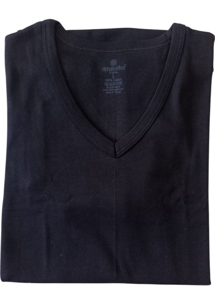 V Yaka Tişört 2'li Avantajlı Paket Pamuklu Cotton Modal Siyah Slim Fit Ekstra Esnek Unisex Vtc1-2 fırsatları