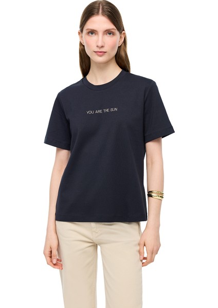 Makis Lacivert Renk Rahat Kalıp Bisiklet Yaka Takma Kol Tişört